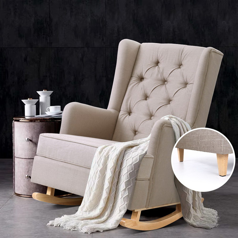 Cozy rocking chair with blanket and tea, perfect for breastfeeding. Find the best armchairs for nursing at our store.